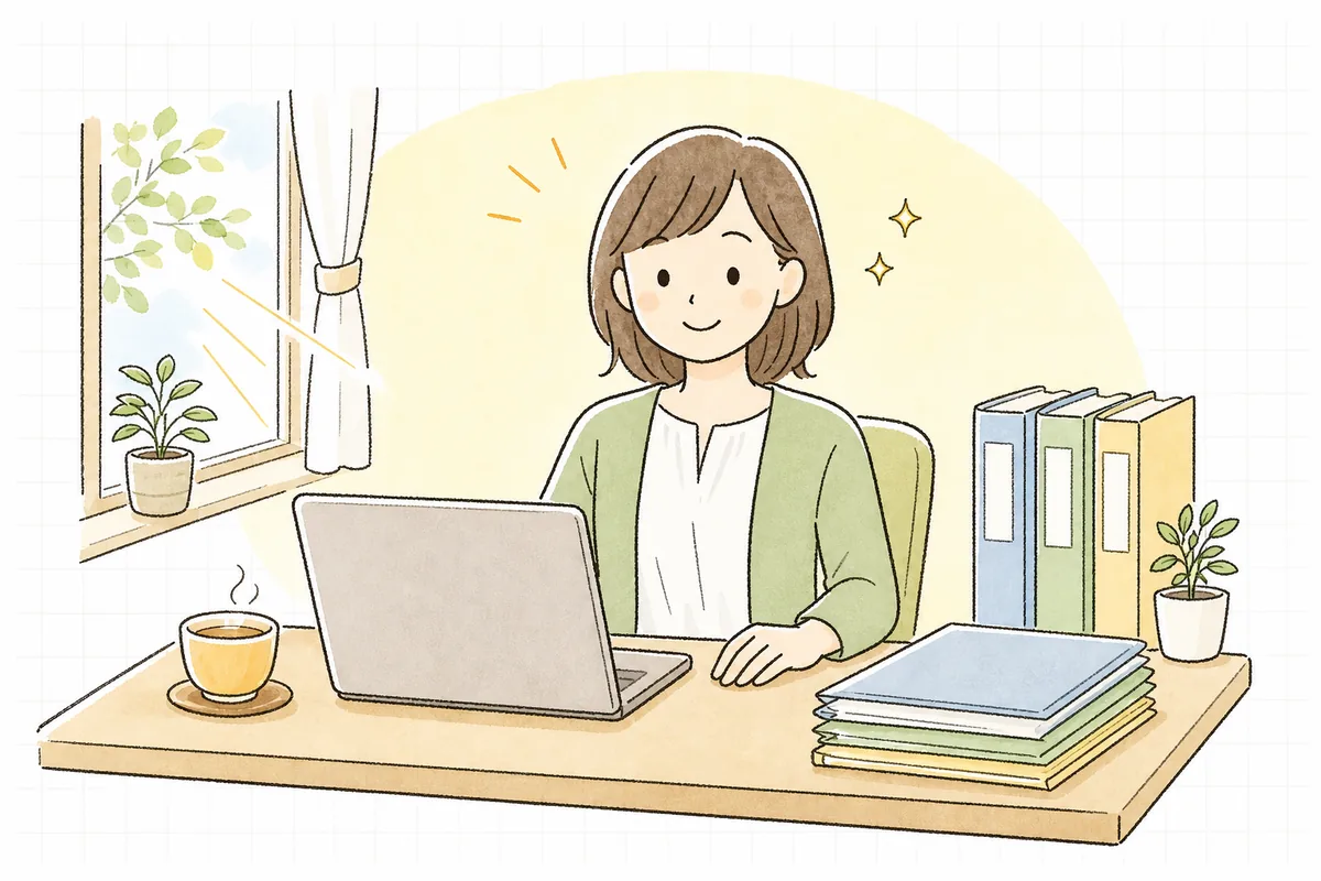 固定資産台帳の処分の登録を終えて、台帳と現物がそろった手応えに落ち着いた表情のひとり経理の担当者