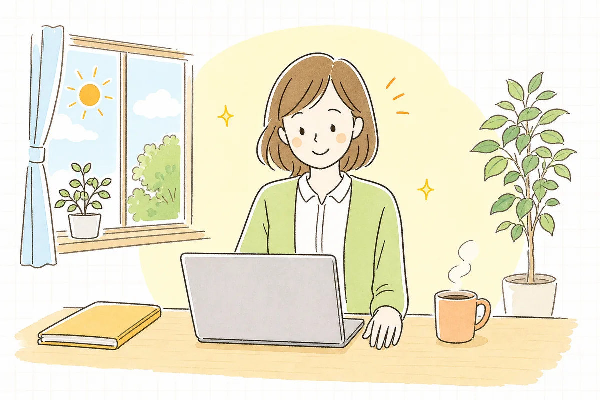 未収入金の残高を確認し終え、すっきりした表情でノートパソコンの画面を見ながら小さくうなずいているひとり経理の担当者