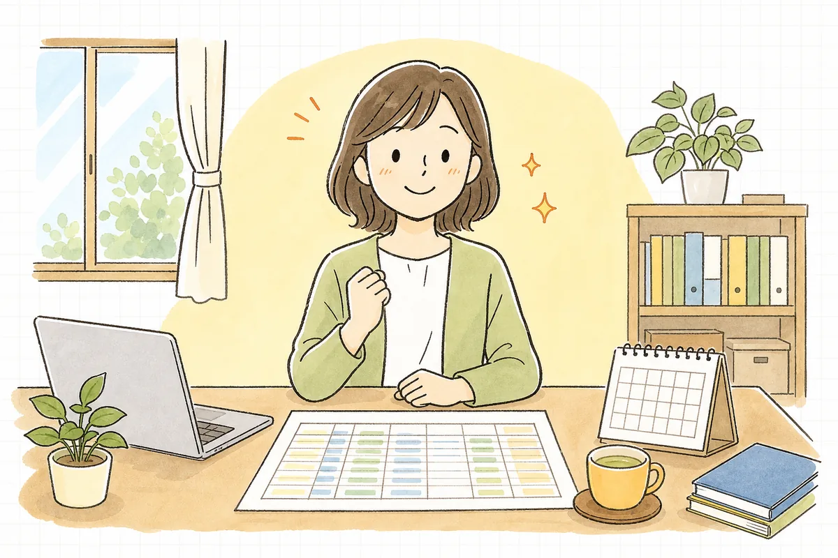 売掛金を経過期間ごとに整理し終え、どこから手をつければよいかが見えて落ち着いた表情になったひとり経理の担当者