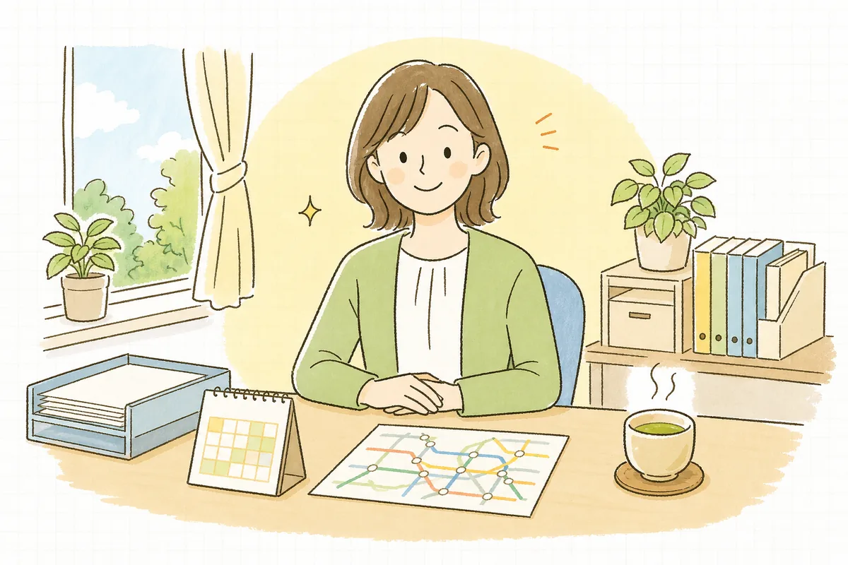 通勤手当の非課税と課税の振り分けを確認し終えて、給与明細が整い落ち着いた表情のひとり経理の担当者